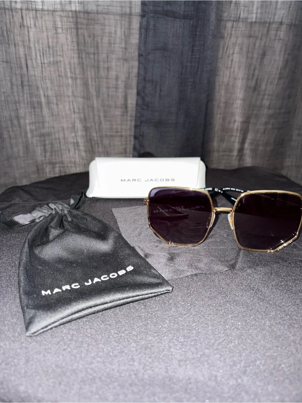 Marc Jacobs Gold Frame Sunglasses with Dark Lenses